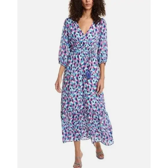 Tommy Bahama Tiered Maxi Dress Womens Medium Splendid Sea Tassel Resort Tropical - Picture 2 of 16